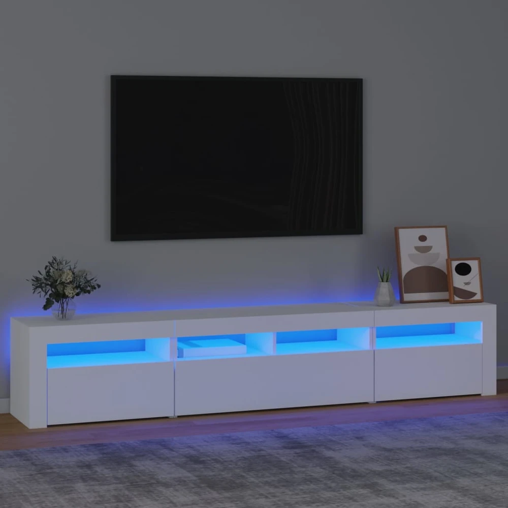 TV staliukas Televizoriaus spintelė su LED apšvietimu, balta, 210x35x40cm