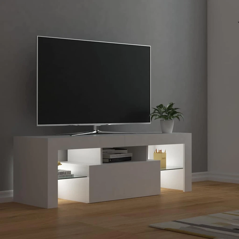 TV staliukas Televizoriaus spintelė su LED apšvietimu, balta, 120x35x40cm