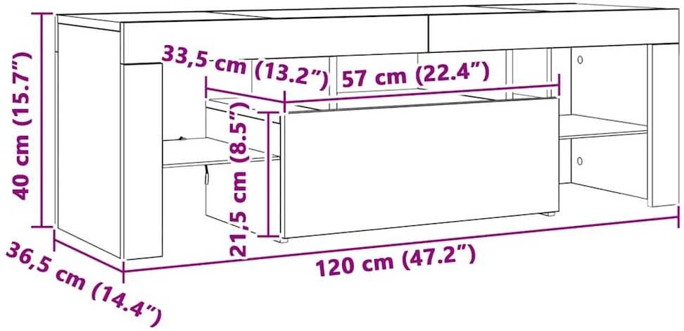 TV staliukas Televizoriaus spintelė su LED apšvietimu, ąžuolo, 120x35x40cm
