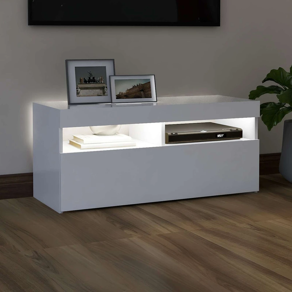 TV staliukas Televizoriaus spintelė su LED apšvietimu, balta, 90x35x40cm