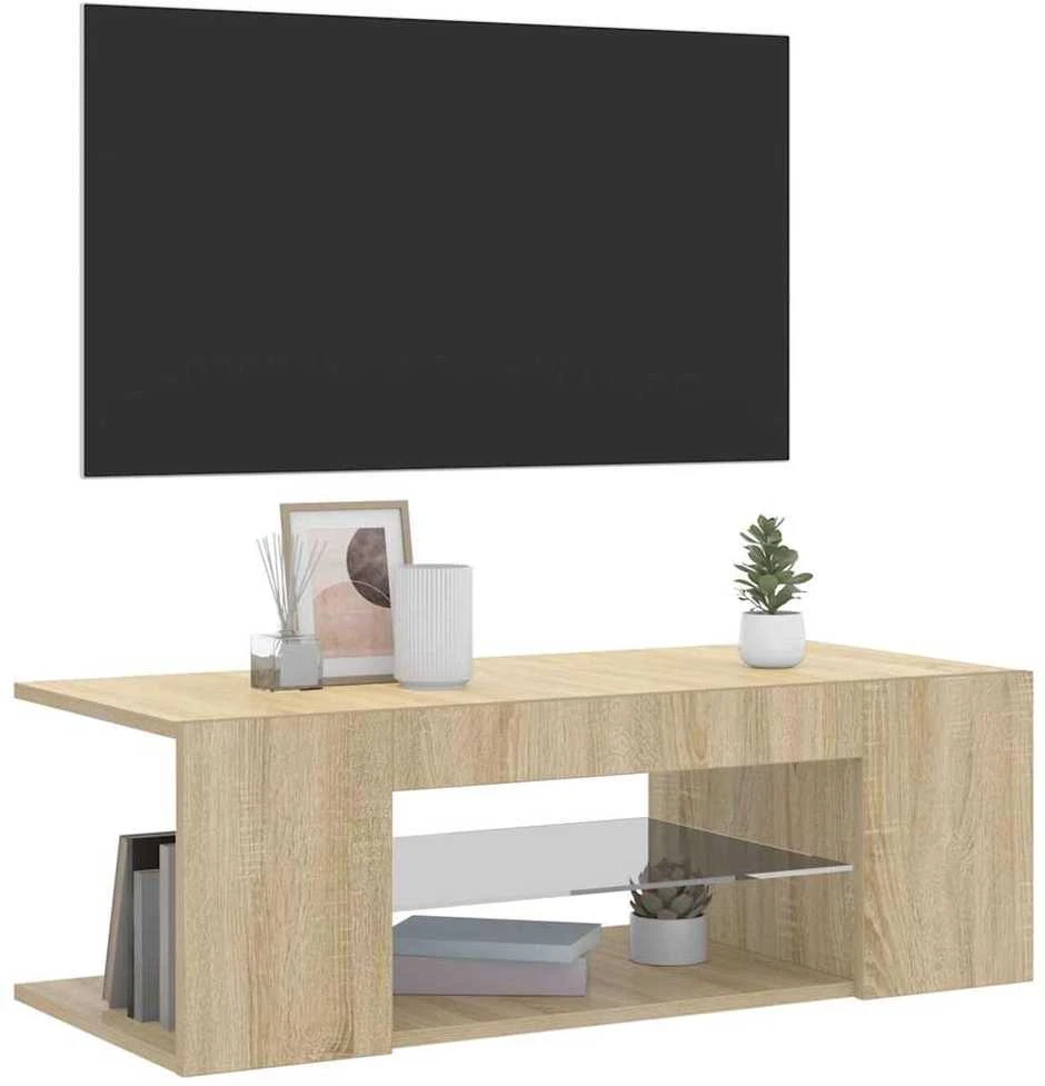 TV staliukas Televizoriaus spintelė su LED apšvietimu, ąžuolo, 90x39x30cm