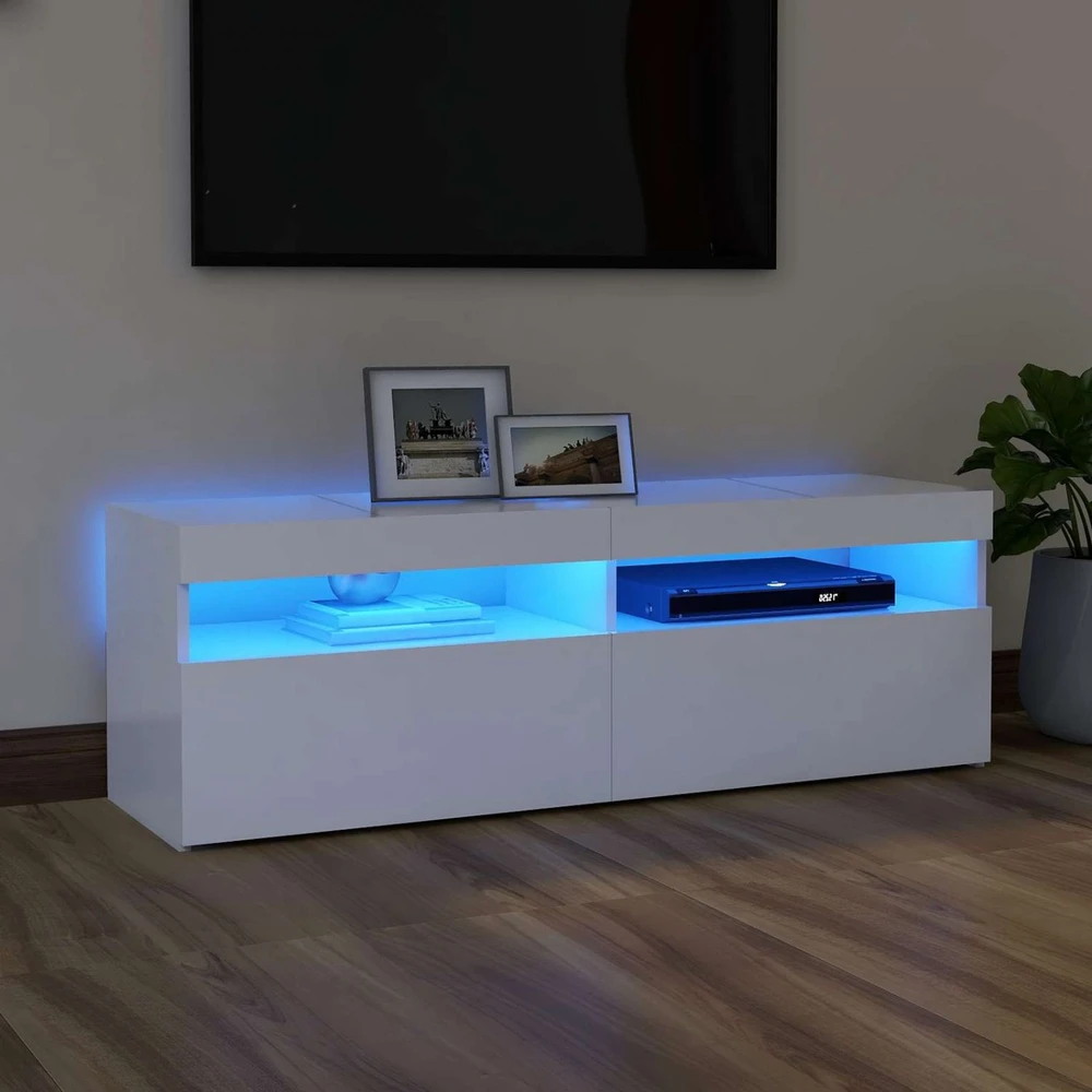 TV staliukas Televizoriaus spintelė su LED apšvietimu, balta, 120x35x40cm