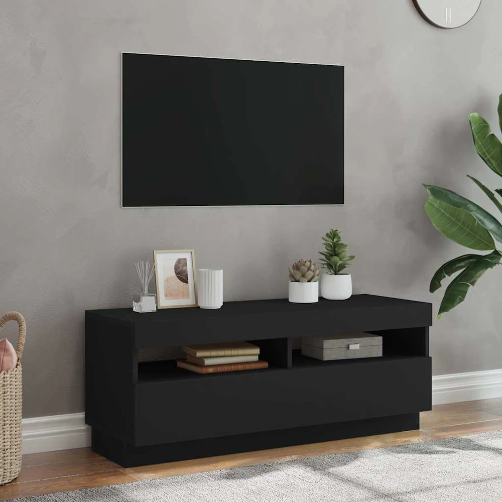 TV staliukas Televizoriaus spintelė su LED apšvietimu, juoda, 100x35x40cm
