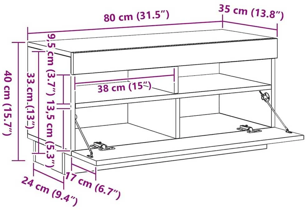TV staliukas Televizoriaus spintelė su LED apšvietimu, balta, 80x35x40cm
