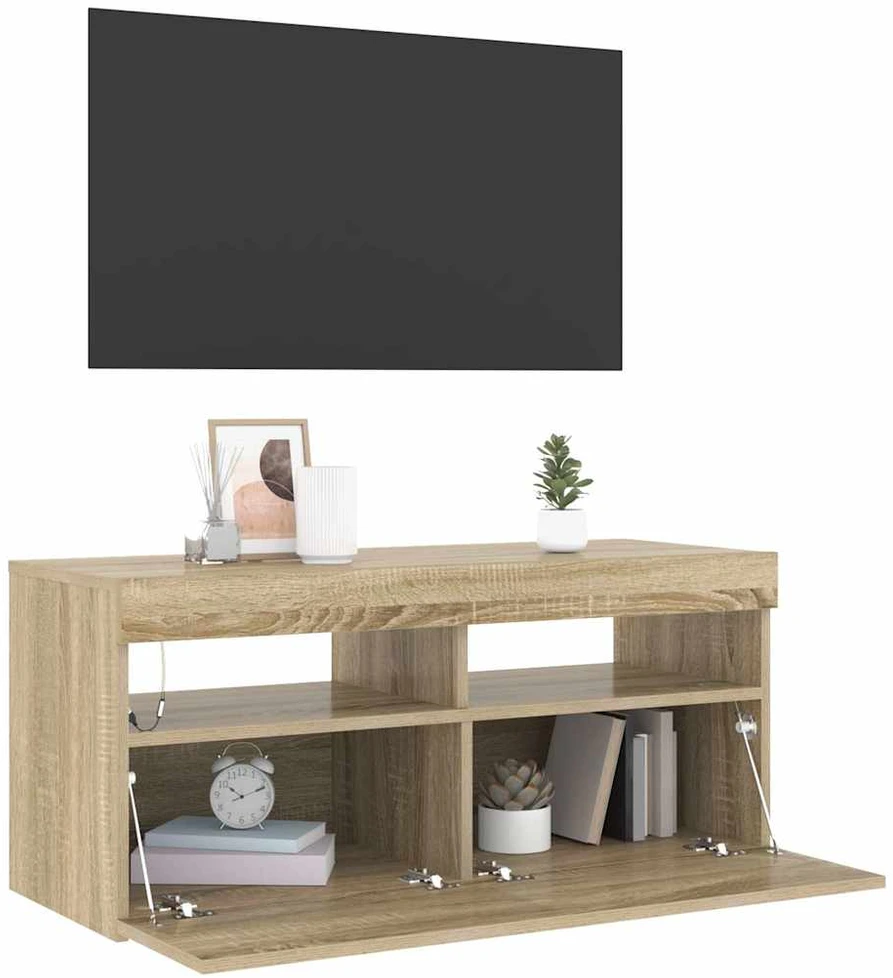TV staliukas Televizoriaus spintelė su LED apšvietimu, ąžuolo, 90x35x40cm