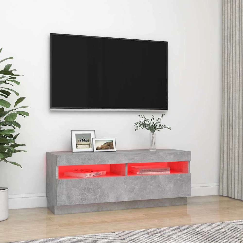 TV staliukas Televizoriaus spintelė su LED apšvietimu, pilka, 100x35x40cm