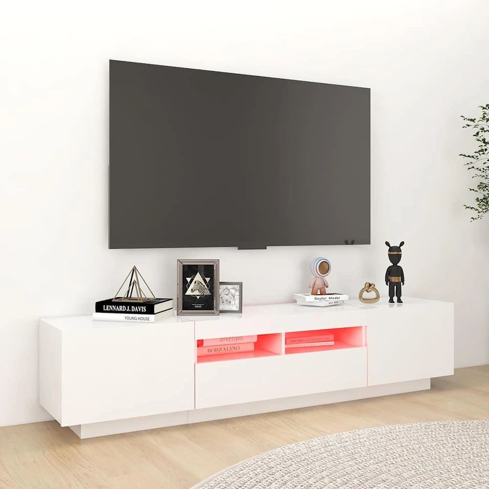 TV staliukas Televizoriaus spintelė su LED apšvietimu, balta, 180x35x40cm
