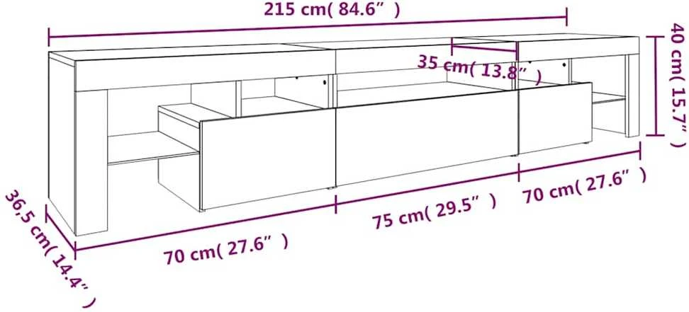TV staliukas Televizoriaus spintelė su LED apšvietimu, ąžuolo, 215x36,5x40cm