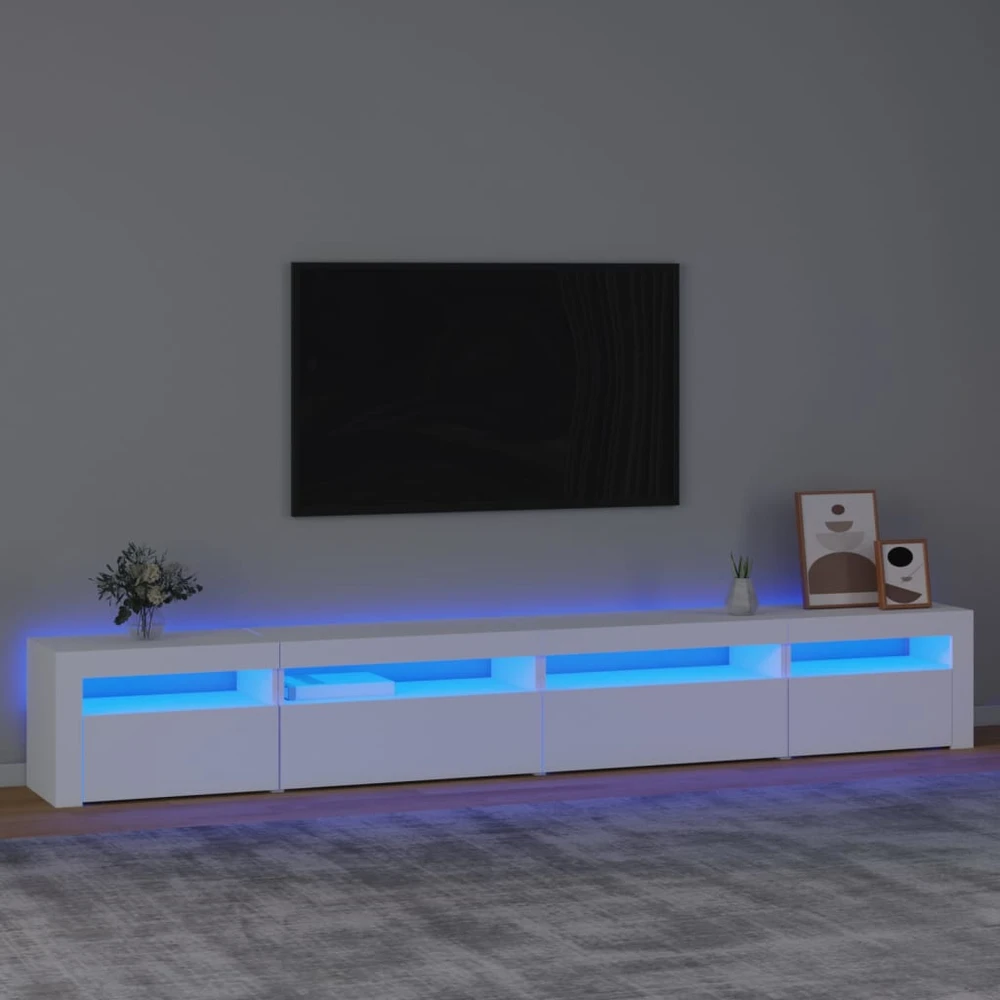 TV staliukas Televizoriaus spintelė su LED apšvietimu, balta, 270x35x40cm
