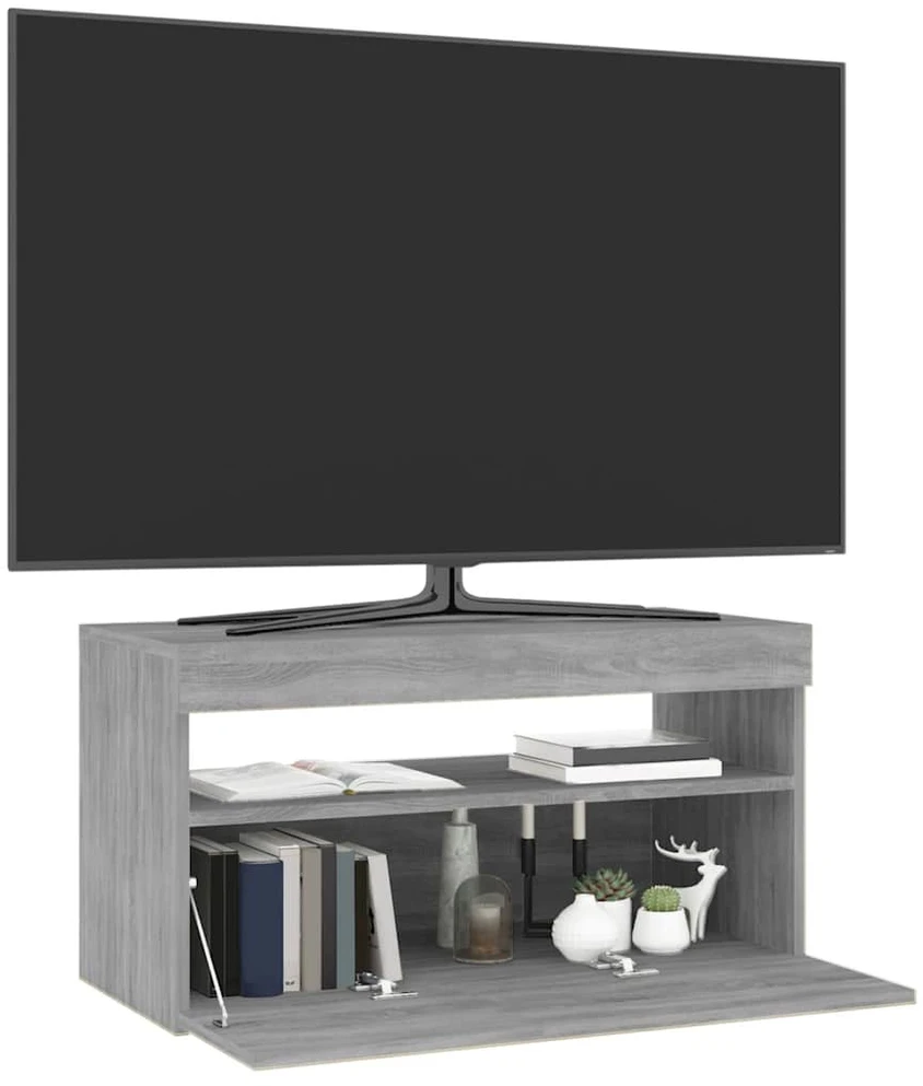 TV staliukas Televizoriaus spintelė su LED apšvietimu, pilka, 75x35x40cm