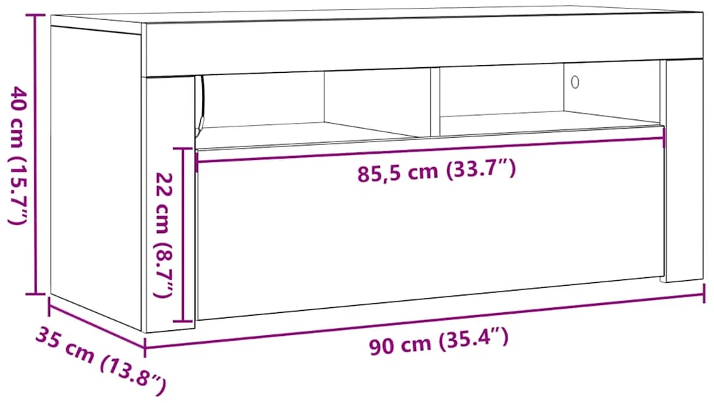 TV staliukas Televizoriaus spintelė su LED apšvietimu, ąžuolo, 90x35x40cm