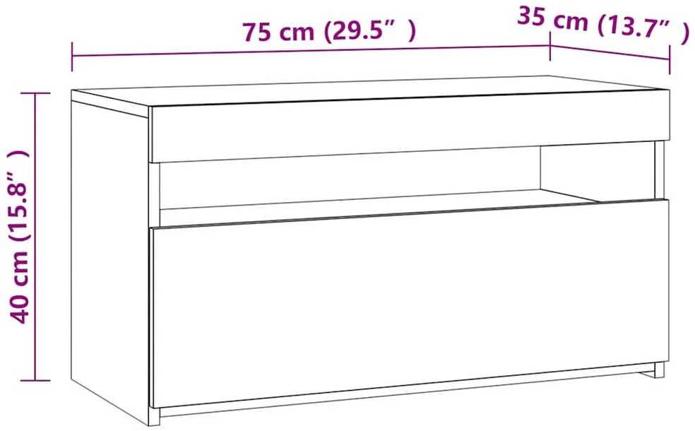 TV staliukas Televizoriaus spintelė su LED apšvietimu, balta, 75x35x40cm