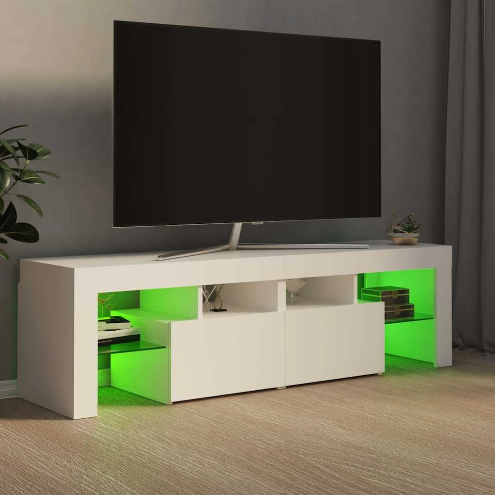 TV staliukas Televizoriaus spintelė su LED apšvietimu, balta, 140x36,5x40cm