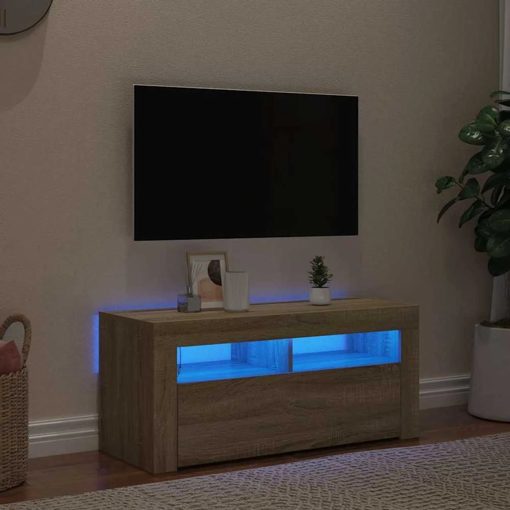 TV staliukas Televizoriaus spintelė su LED apšvietimu, ąžuolo, 90x35x40cm