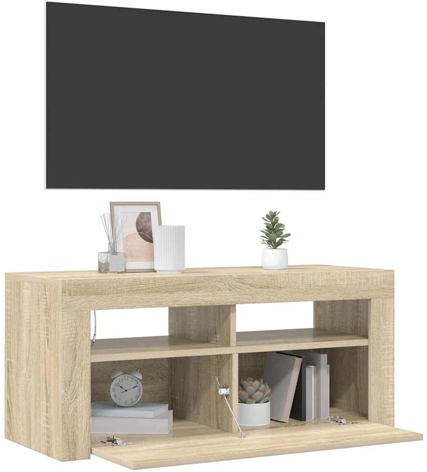 TV staliukas Televizoriaus spintelė su LED apšvietimu, ąžuolo, 90x35x40cm