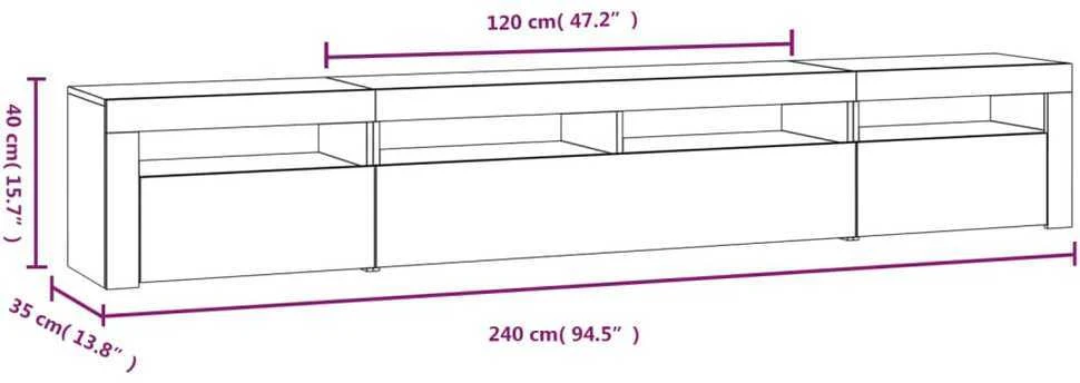 TV staliukas Televizoriaus spintelė su LED apšvietimu, balta, 240x35x40cm