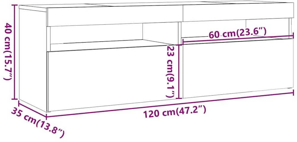 TV staliukas Televizoriaus spintelė su LED apšvietimu, ąžuolo, 120x35x40cm