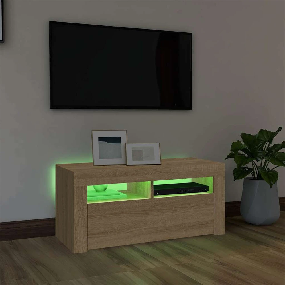 TV staliukas Televizoriaus spintelė su LED apšvietimu, ąžuolo, 90x35x40cm