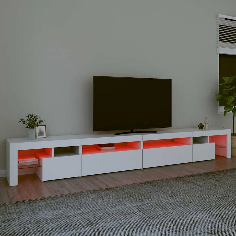 TV staliukas Televizoriaus spintelė su LED apšvietimu, balta, 290x36,5x40cm