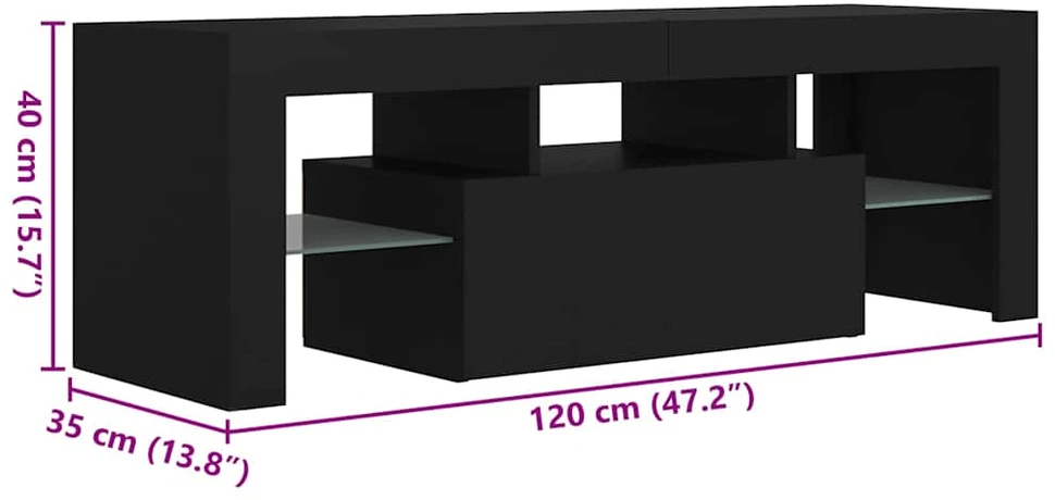 TV staliukas Televizoriaus spintelė su LED apšvietimu, juoda, 120x35x40cm