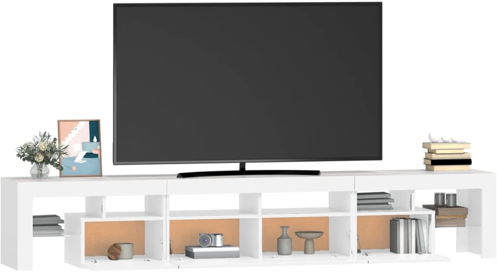 TV staliukas Televizoriaus spintelė su LED apšvietimu, balta, 230x36,5x40cm