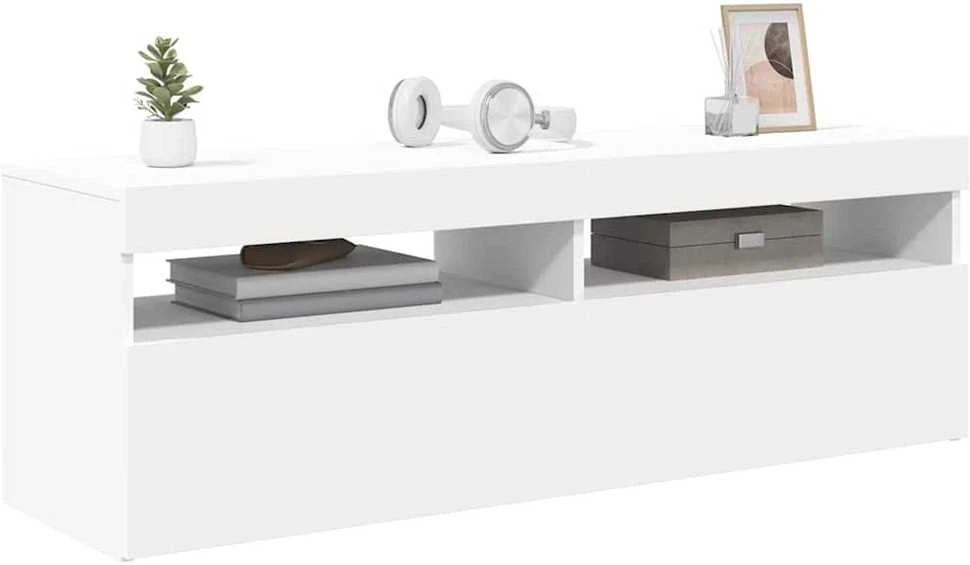 TV staliukas Televizoriaus spintelė su LED apšvietimu, balta, 120x35x40cm