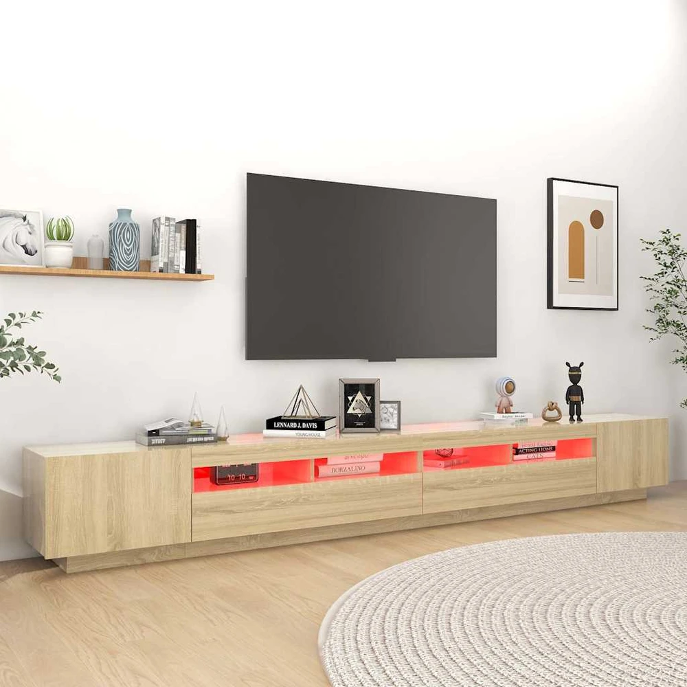 TV staliukas Televizoriaus spintelė su LED apšvietimu, ąžuolo, 300x35x40cm