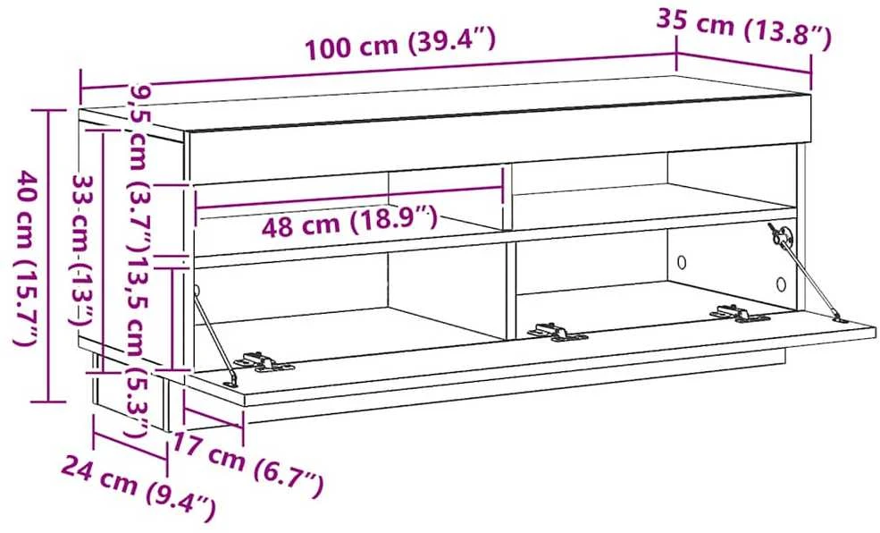TV staliukas Televizoriaus spintelė su LED apšvietimu, ąžuolo, 100x35x40cm