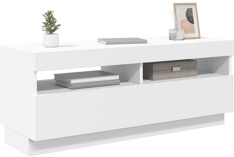 TV staliukas Televizoriaus spintelė su LED apšvietimu, balta, 100x35x40cm