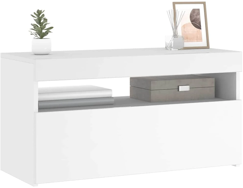 TV staliukas Televizoriaus spintelė su LED apšvietimu, balta, 75x35x40cm
