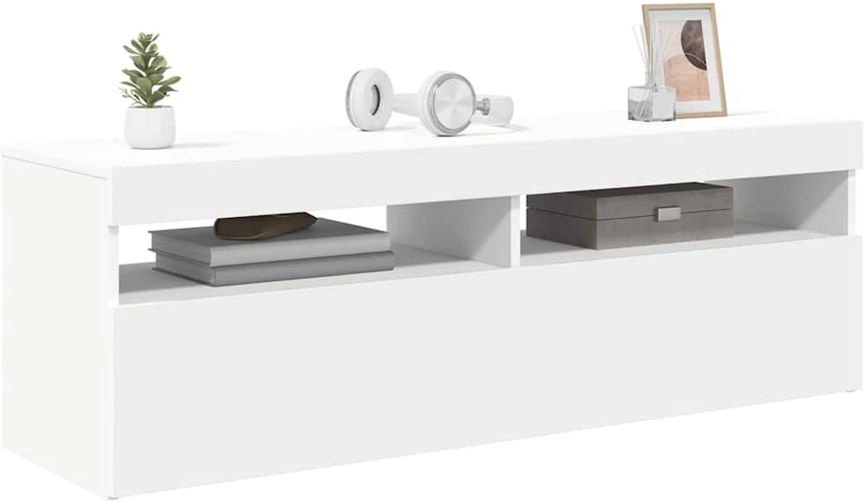 TV staliukas Televizoriaus spintelė su LED apšvietimu, balta, 120x35x40cm