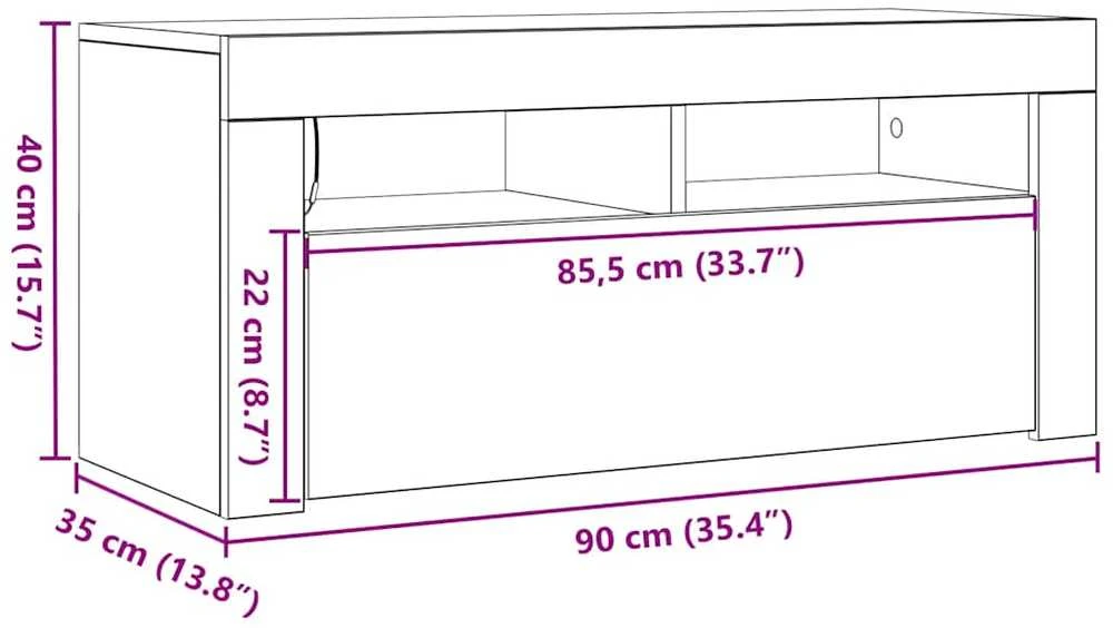 TV staliukas Televizoriaus spintelė su LED apšvietimu, balta, 90x35x40cm