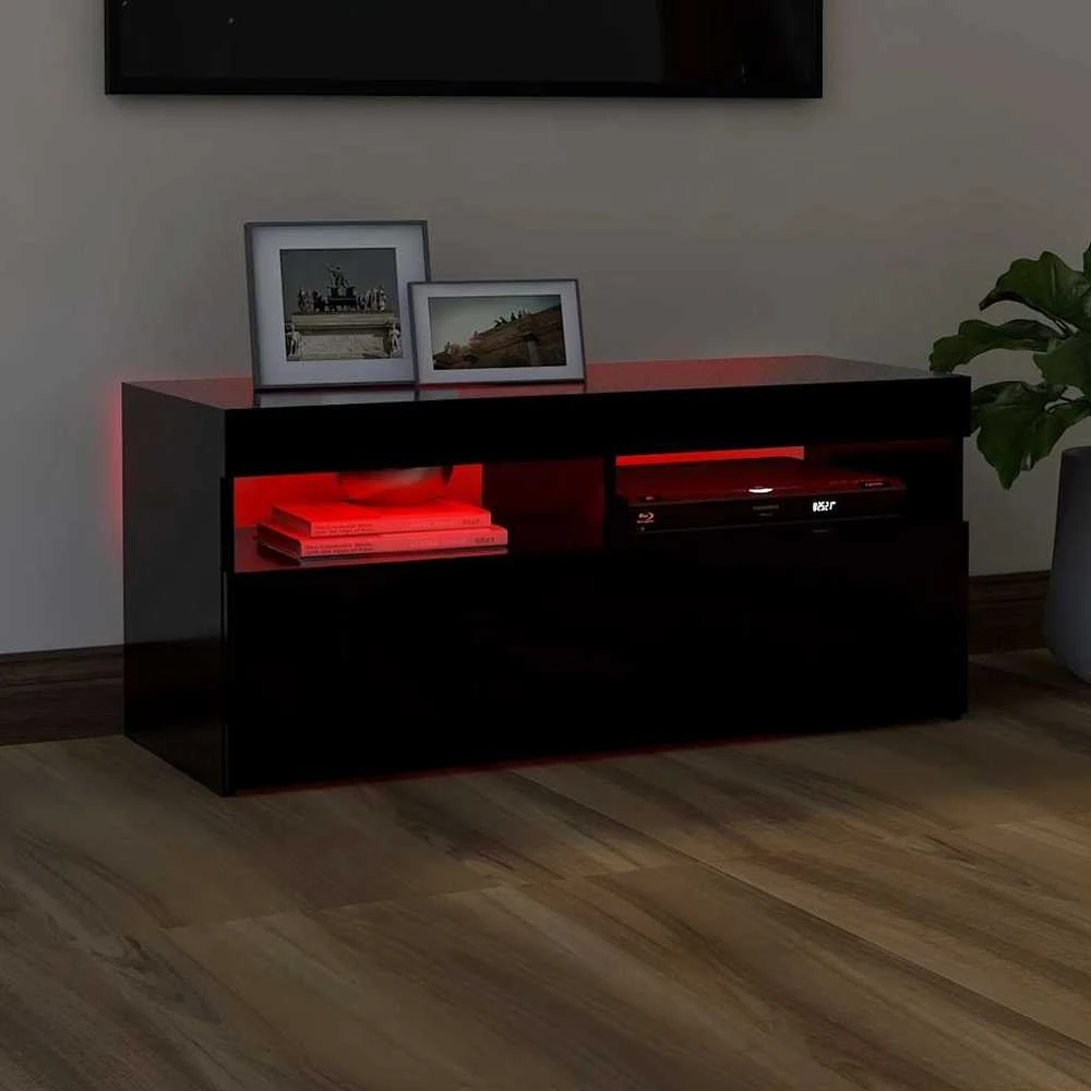 TV staliukas Televizoriaus spintelė su LED apšvietimu, juoda, 90x35x40cm