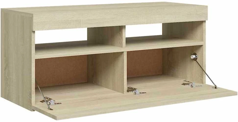 TV staliukas Televizoriaus spintelė su LED apšvietimu, ąžuolo, 90x35x40cm
