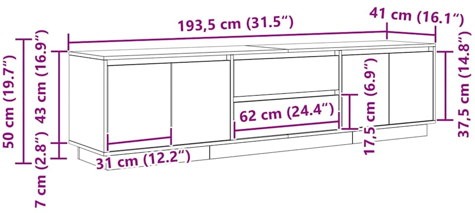 TV staliukas Televizoriaus spintelė su LED, artisano ąžuolas, 193,5x41x50 cm
