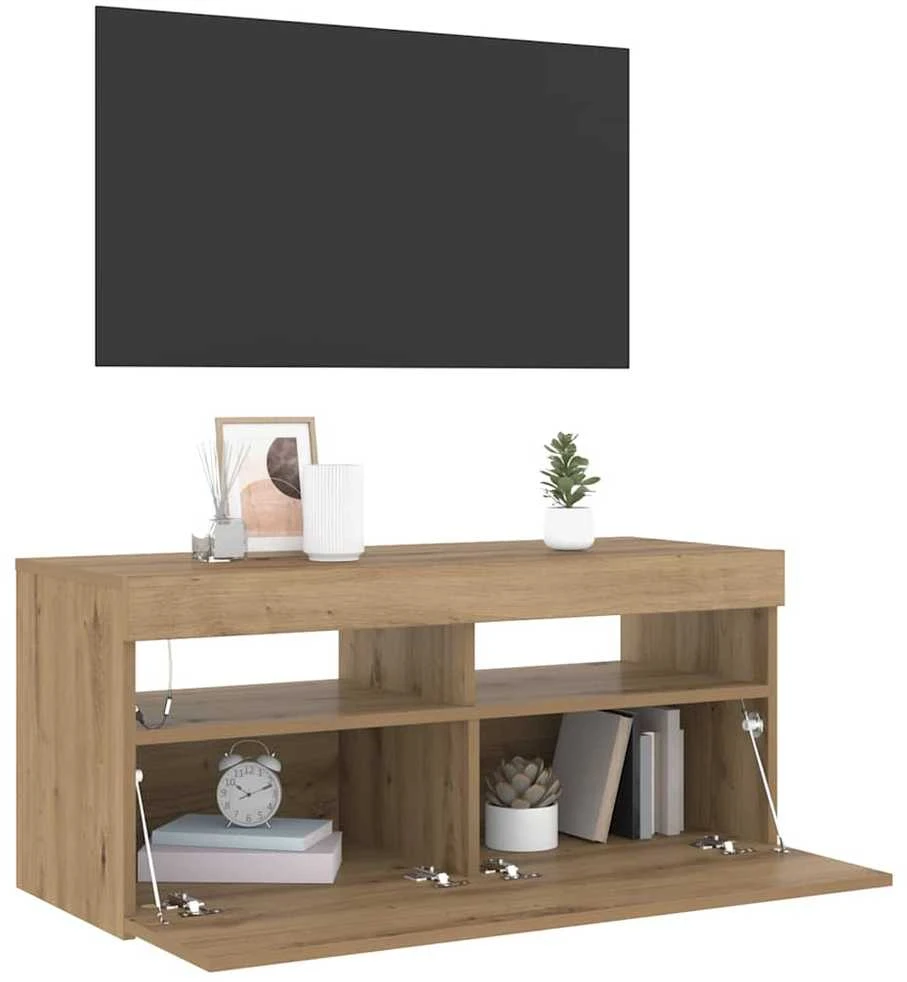 TV staliukas Televizoriaus spintelė su LED, artisano, 90x35x40cm, mediena