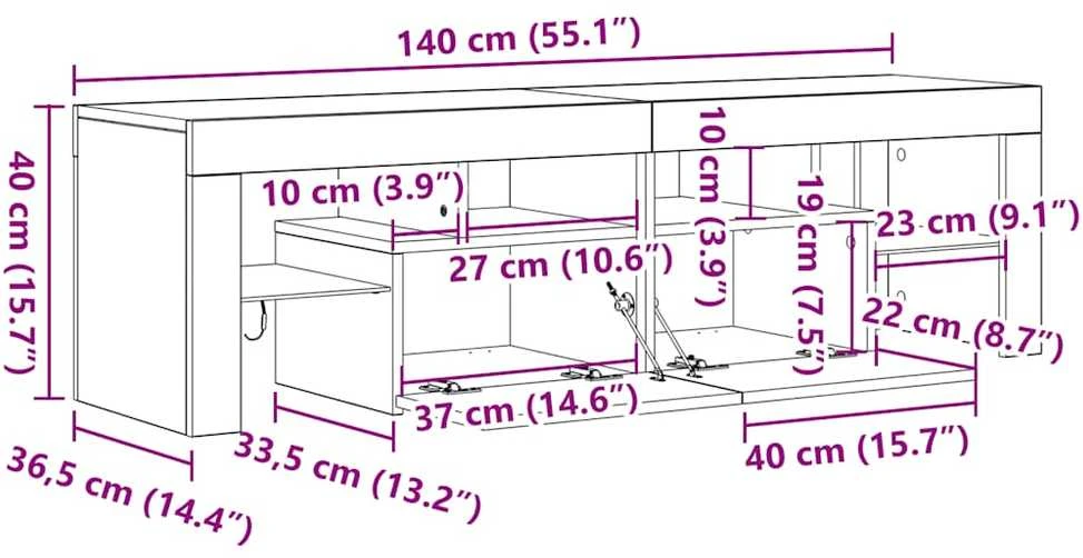 TV staliukas Televizoriaus spintelė su LED, artisano, 140x36,5x40cm, mediena
