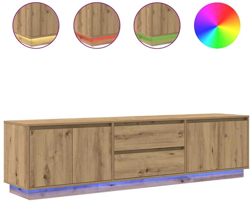 TV staliukas Televizoriaus spintelė su LED, artisano ąžuolas, 193,5x41x50 cm