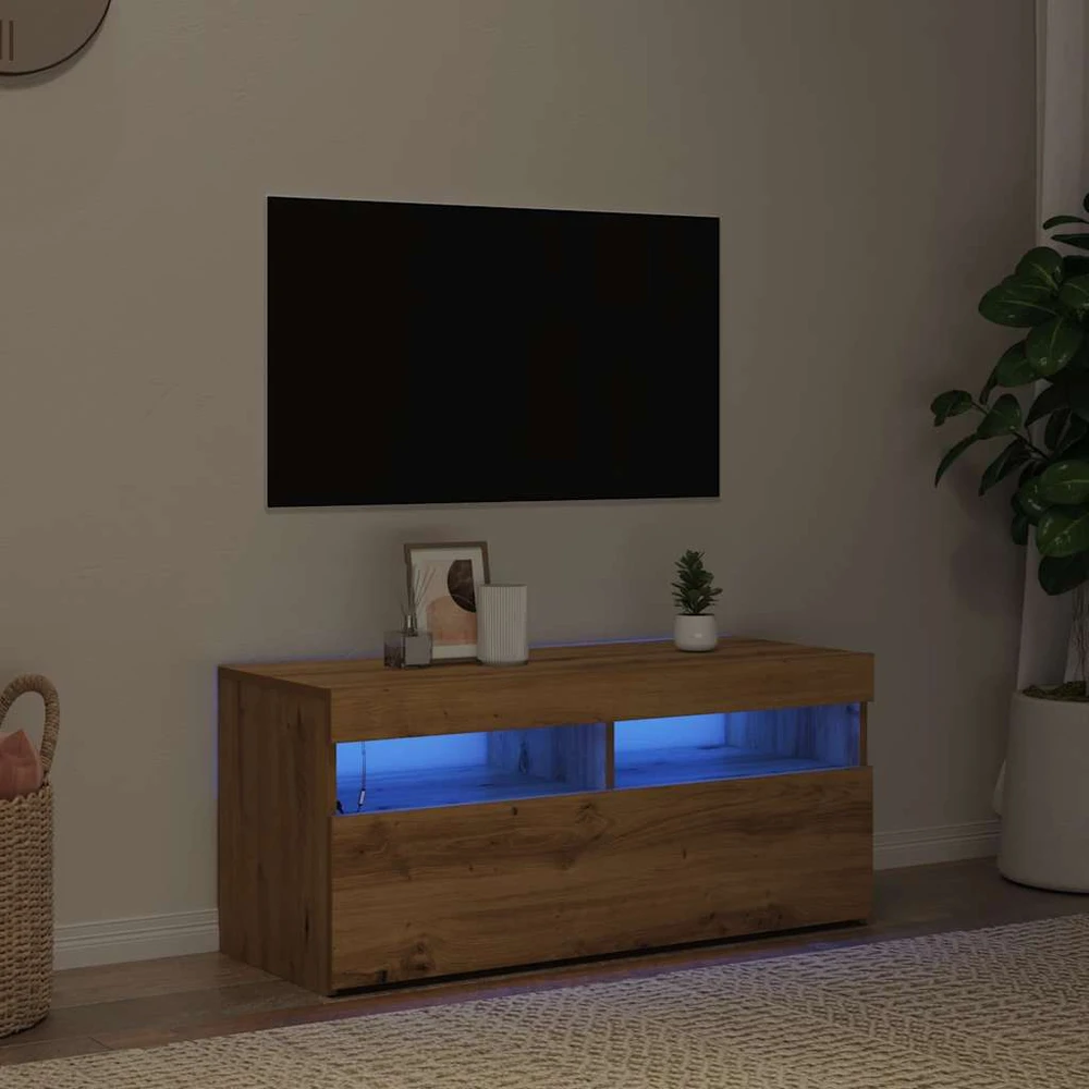 TV staliukas Televizoriaus spintelė su LED, artisano, 90x35x40cm, mediena