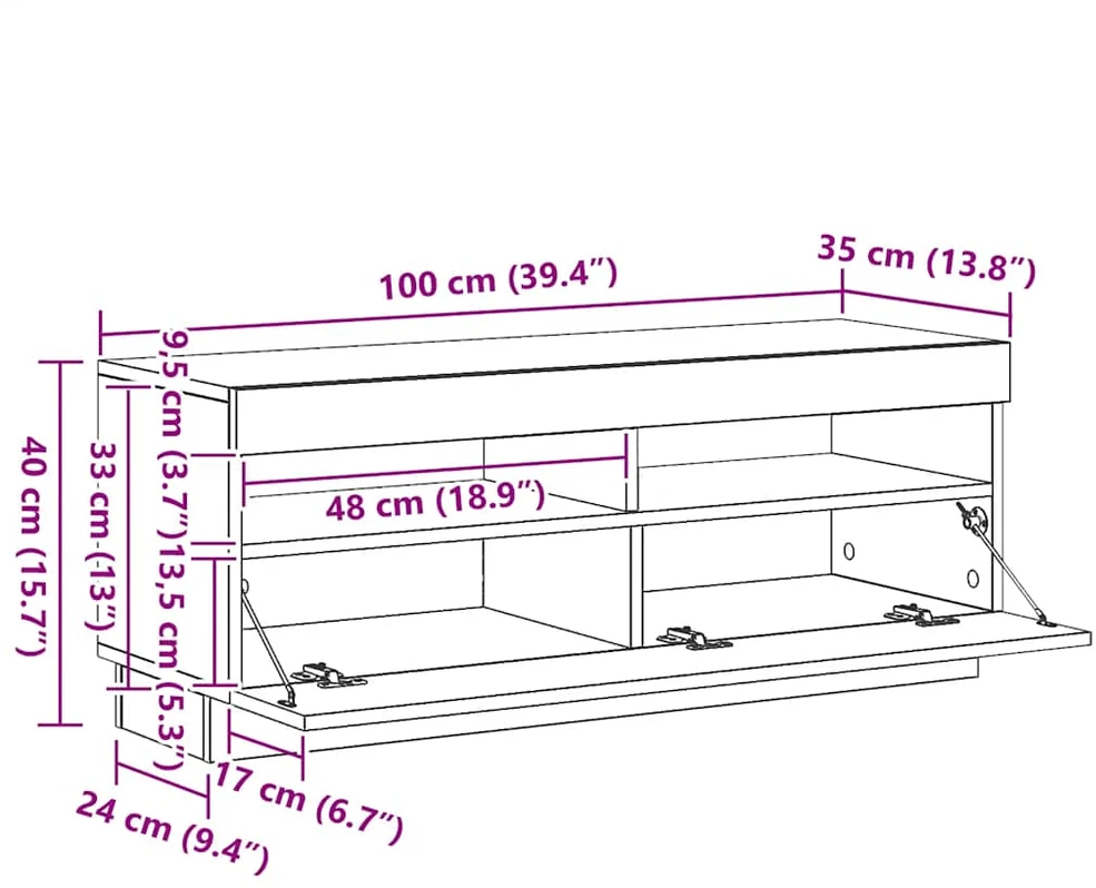 TV staliukas Televizoriaus spintelė su LED, artisano, 100x35x40cm, mediena