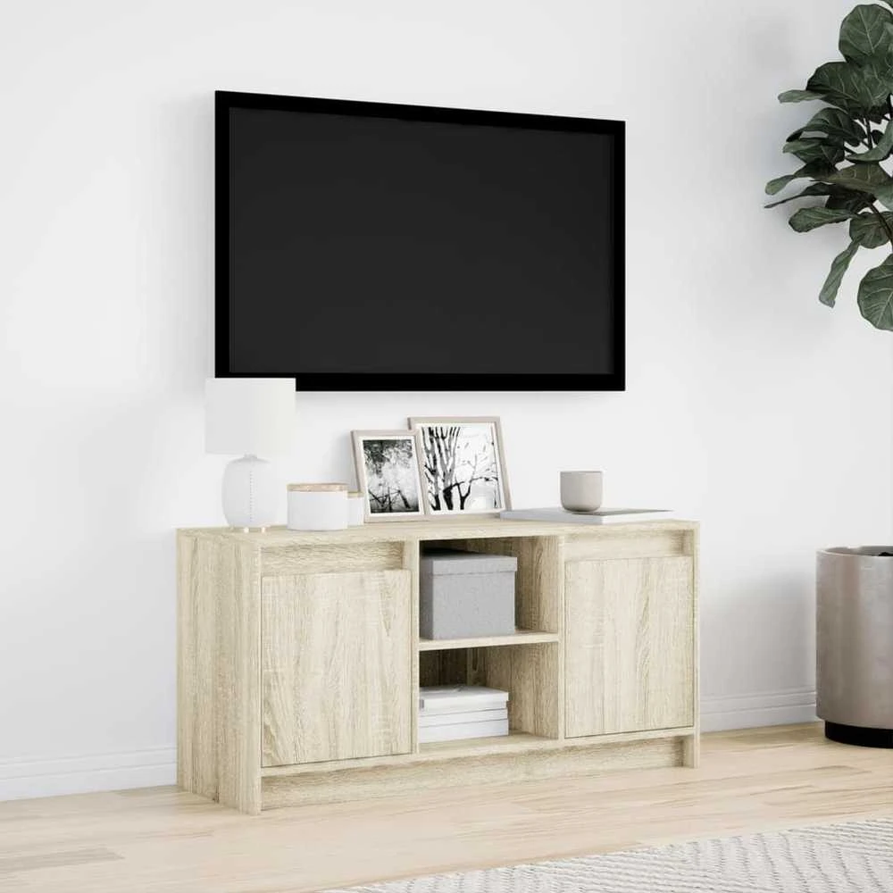 TV staliukas Televizoriaus spintelė su LED, ąžuolo, 100x34x50cm, mediena