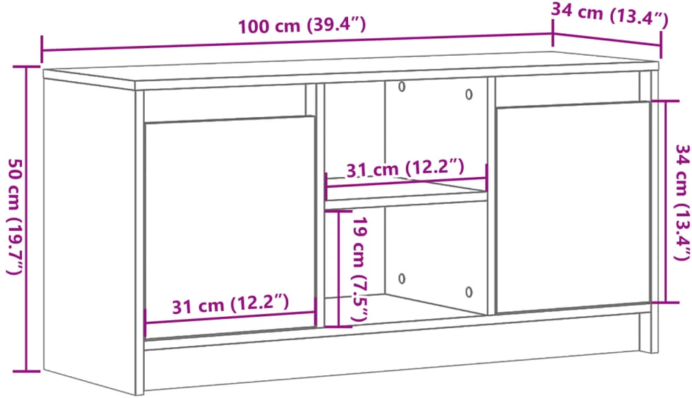 TV staliukas Televizoriaus spintelė su LED, ąžuolo, 100x34x50cm, mediena