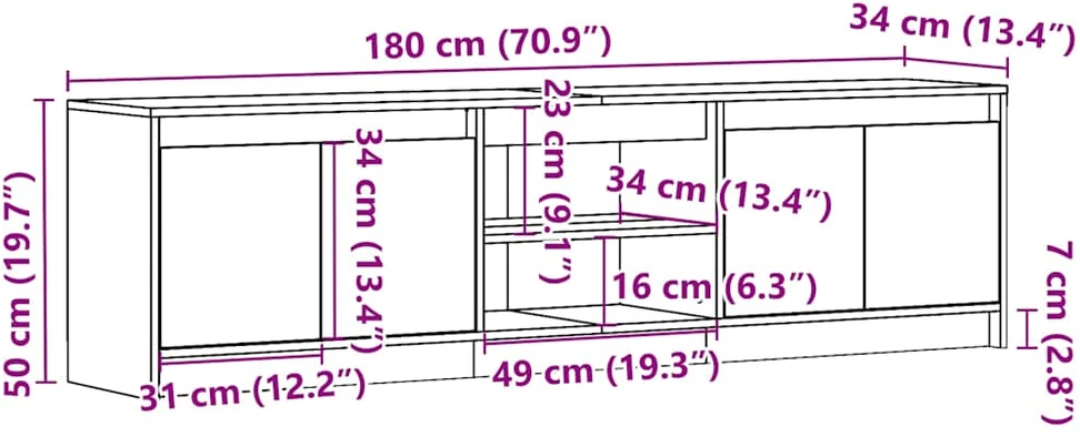 TV staliukas Televizoriaus spintelė su LED, ąžuolo, 180x34x50cm, mediena