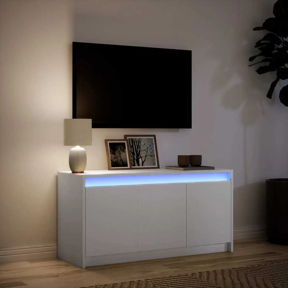 TV staliukas Televizoriaus spintelė su LED, balta, 100x34x50cm, mediena