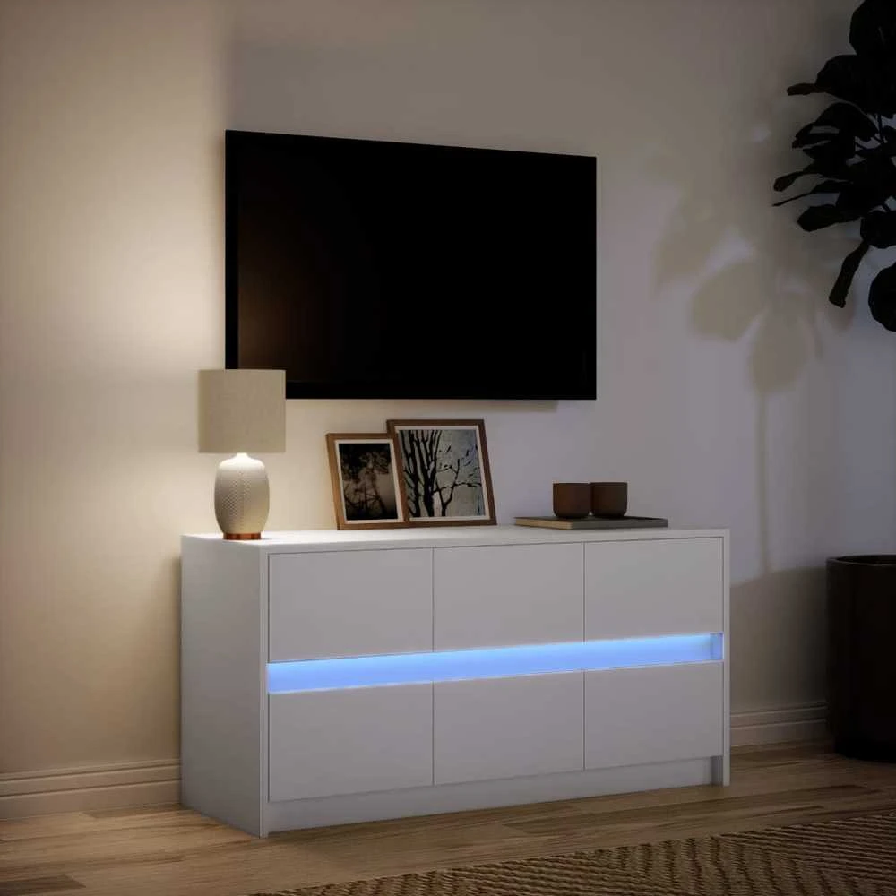 TV staliukas Televizoriaus spintelė su LED, balta, 100x34x50cm, mediena
