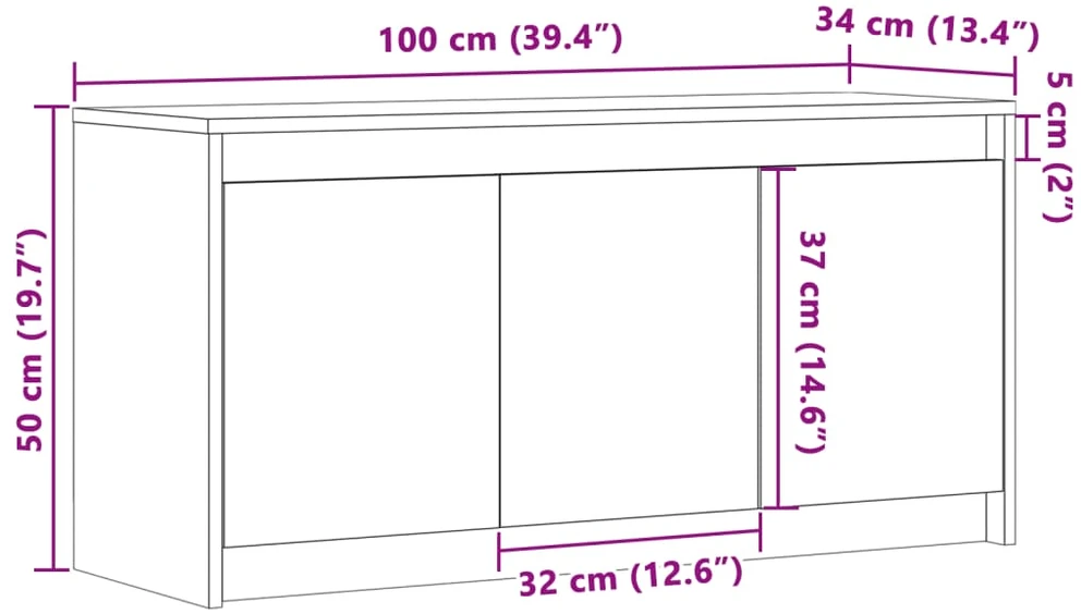 TV staliukas Televizoriaus spintelė su LED, balta, 100x34x50cm, mediena