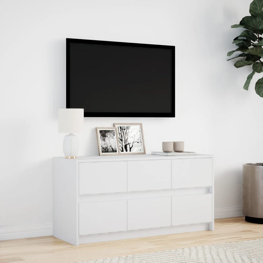 TV staliukas Televizoriaus spintelė su LED, balta, 100x34x50cm, mediena