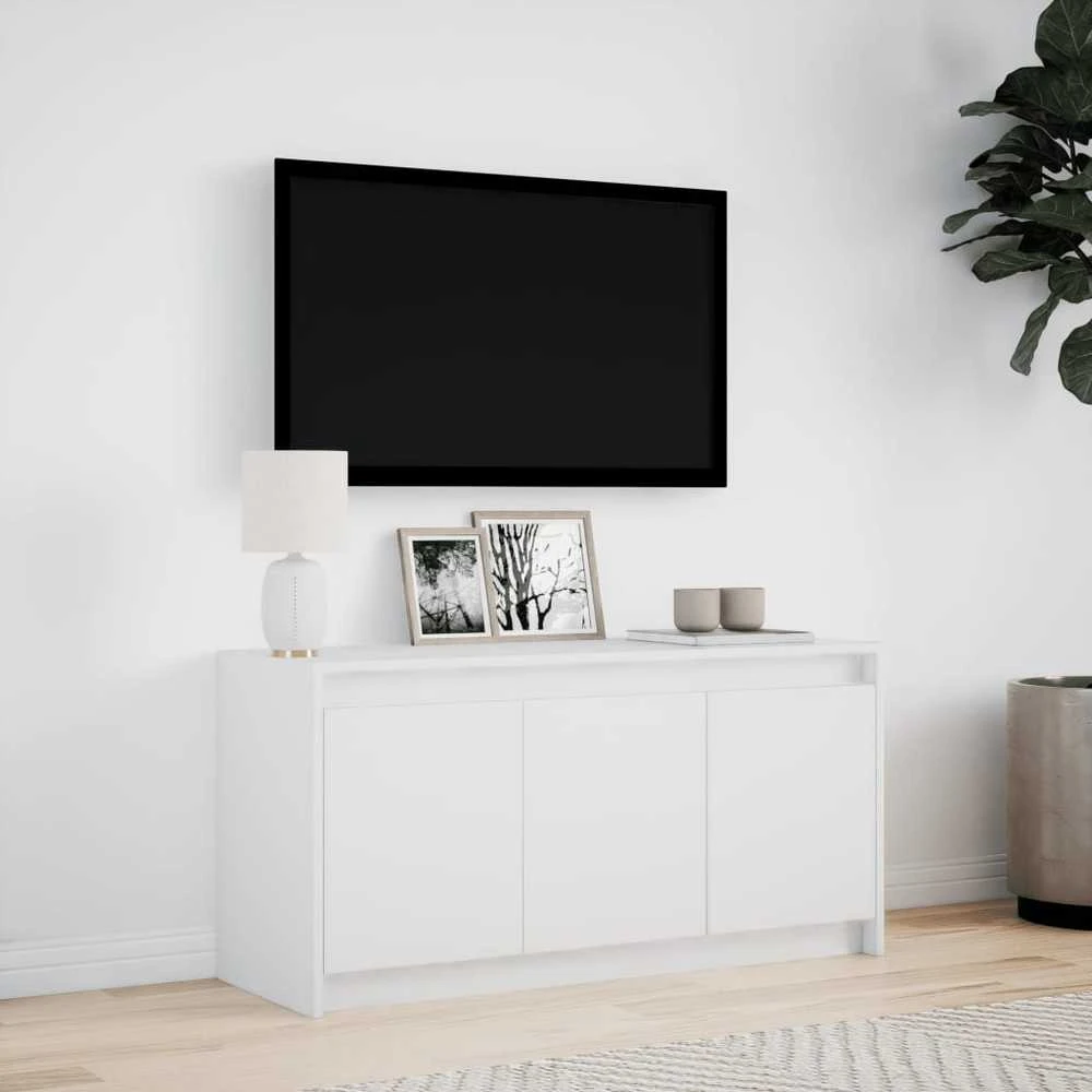 TV staliukas Televizoriaus spintelė su LED, balta, 100x34x50cm, mediena
