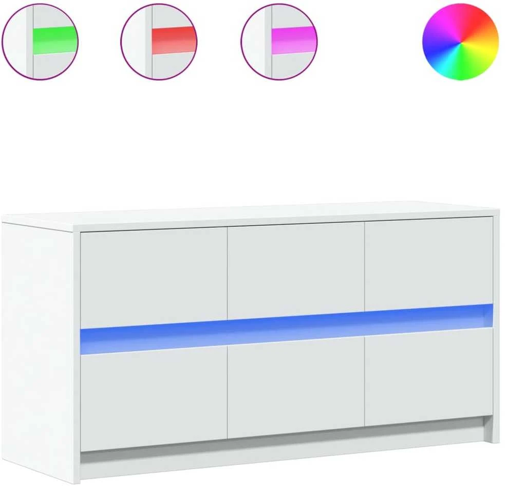 TV staliukas Televizoriaus spintelė su LED, balta, 100x34x50cm, mediena