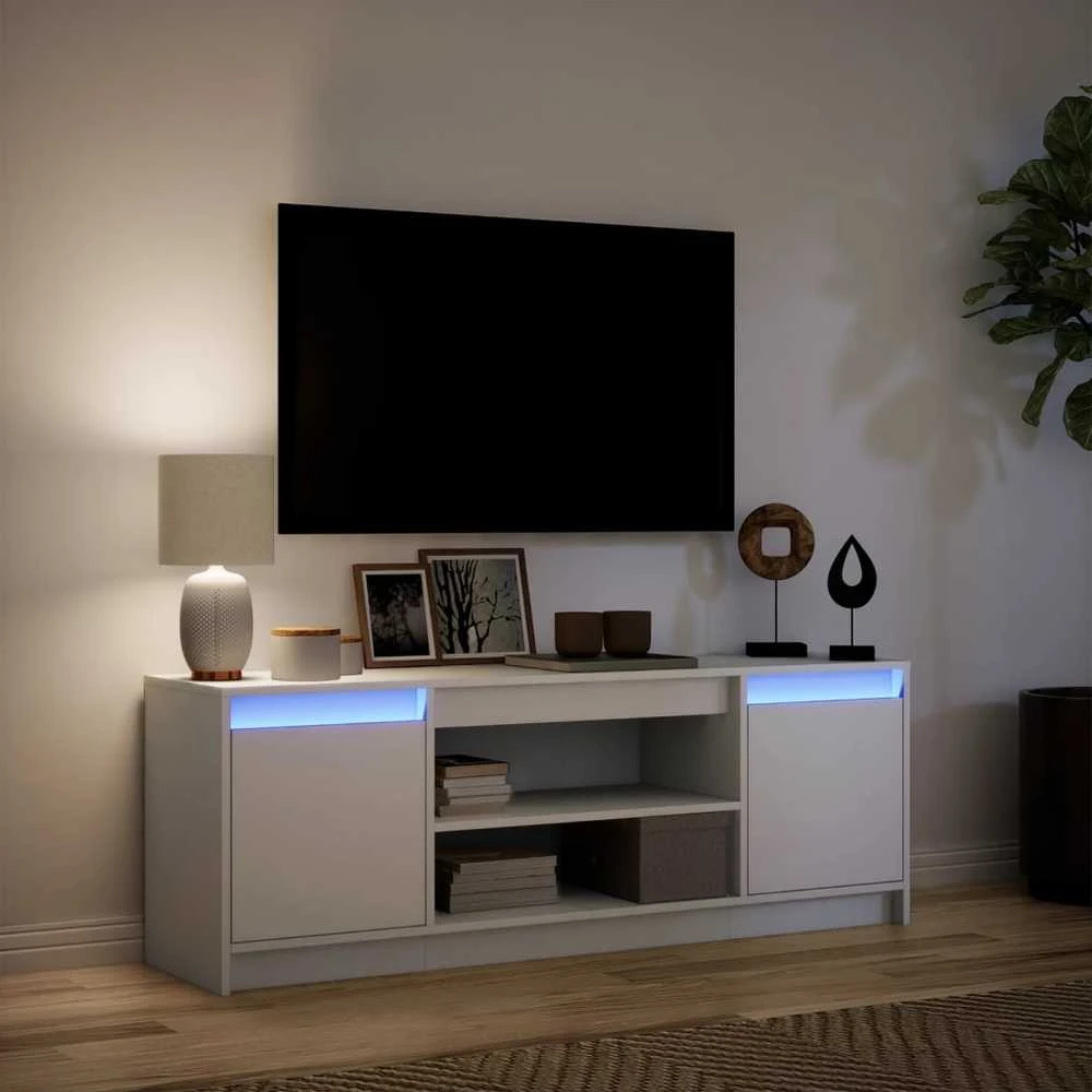 TV staliukas Televizoriaus spintelė su LED, balta, 139,5x34x50cm, mediena